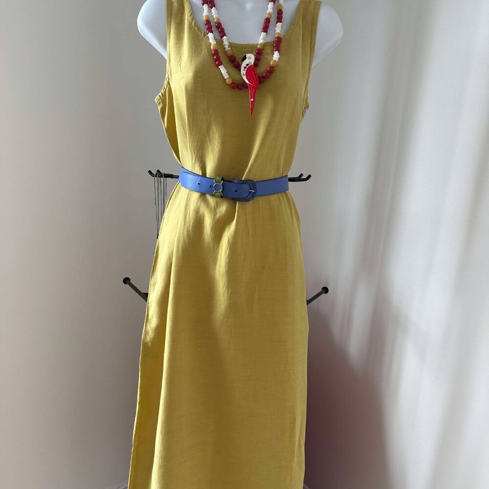Long yellow silk and linen dress